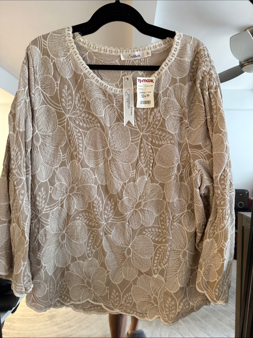 Solitaire Beige Embroidered Lace Tunic Top